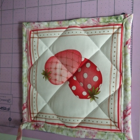Homemade New potholders strawberry pears floral back 7X7 - Picture 5 of 7